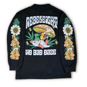 XXL‎ Rebel Eight Mens Long Sleeve T Shirt Black Graphic Mushroom No Bad Daze